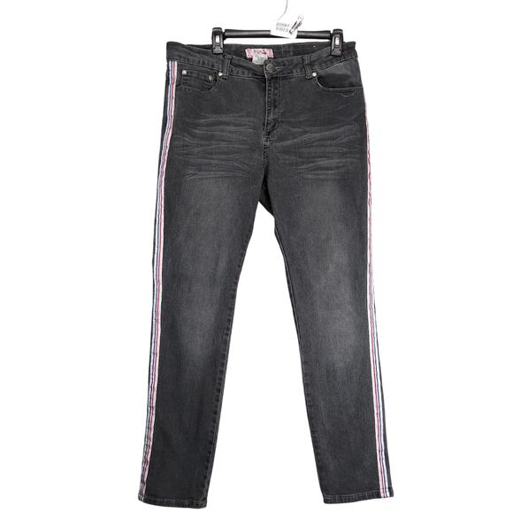 Denim & Rivets Y2K Charcoal Jeans Women's 20 Stretch 34x29" Glitter Side Stripe - Picture 1 of 10